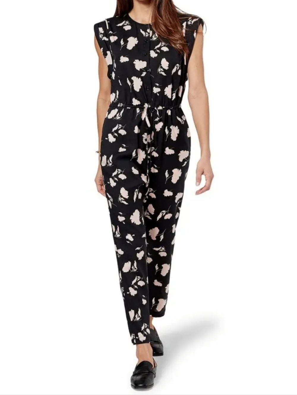 Joie Noleen Black Jumpsuit with Blush Pink Floral Print